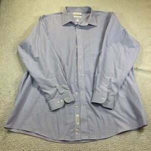 Roundtree and Yorke Dress Shirt Men's 36/37 (19) Gold Label Blue Plaid‎